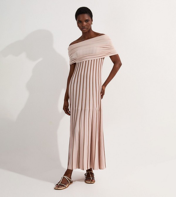 Striped Bardot Knitted Maxi Dress