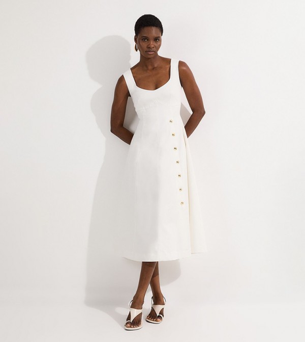 Full Skirted Sleeveless Denim Midi Dress