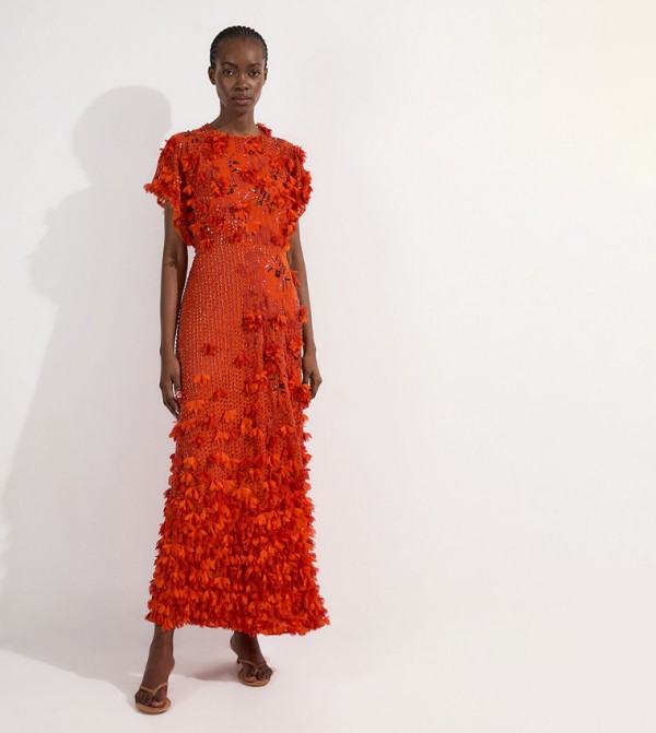 Tall Appliqued Flared Sleeves Woven Maxi Dress