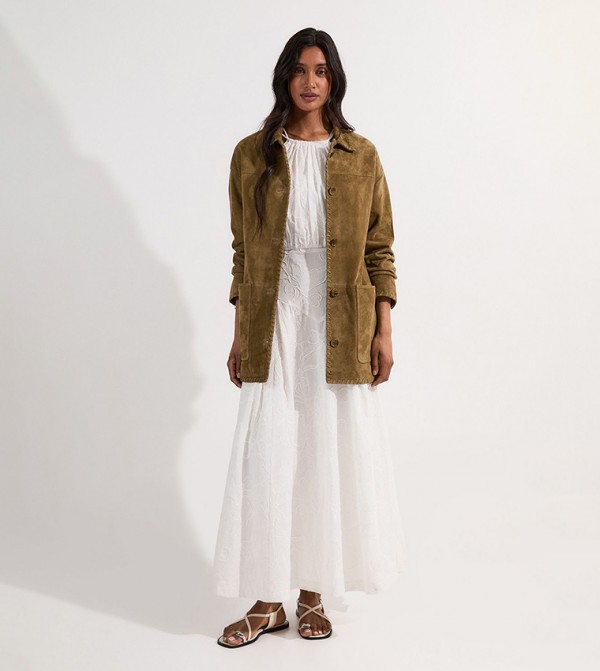Suede Whip Stitch Detail Collared Jacket