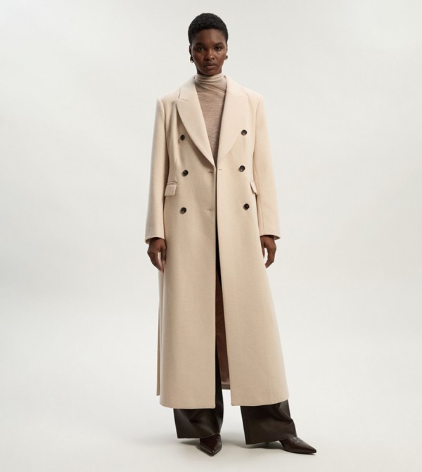 Petite Striped Wool Double Breasted Coat