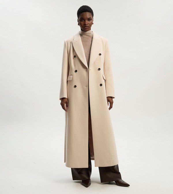 Striped Wool Double Breasted Coat