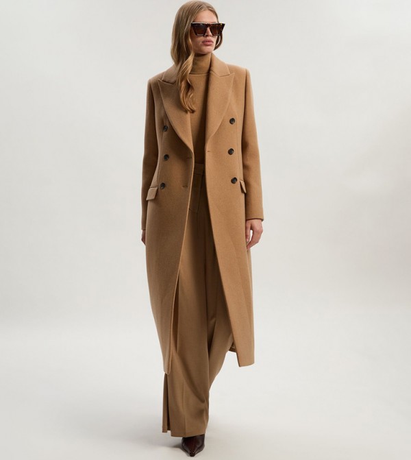 Double Breasted Tailored Wool Midi Coat