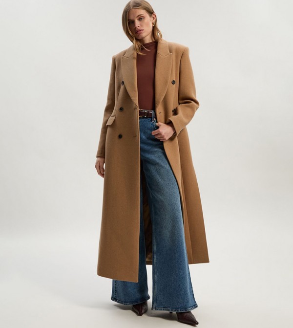 Double Breasted Tailored Wool Maxi Coat