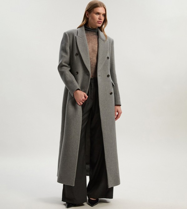 Double Breasted Tailored Wool Maxi Coat