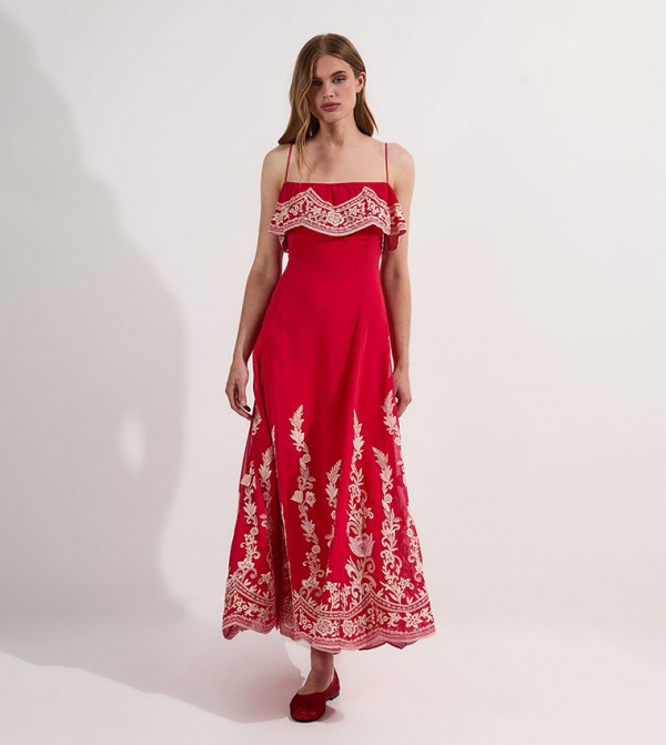 Tall Embroidered Applique Strappy Midaxi Dress