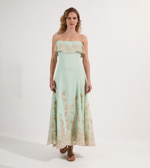 Embroidered Strappy Midaxi Dress