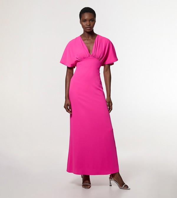 Soft Tailored Waterfall Sleeves Maxi Dress