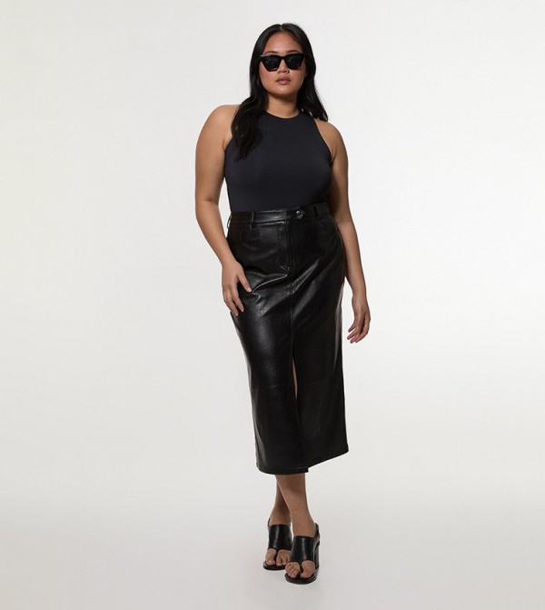 Curve Faux Leather Pencil Midi Skirt