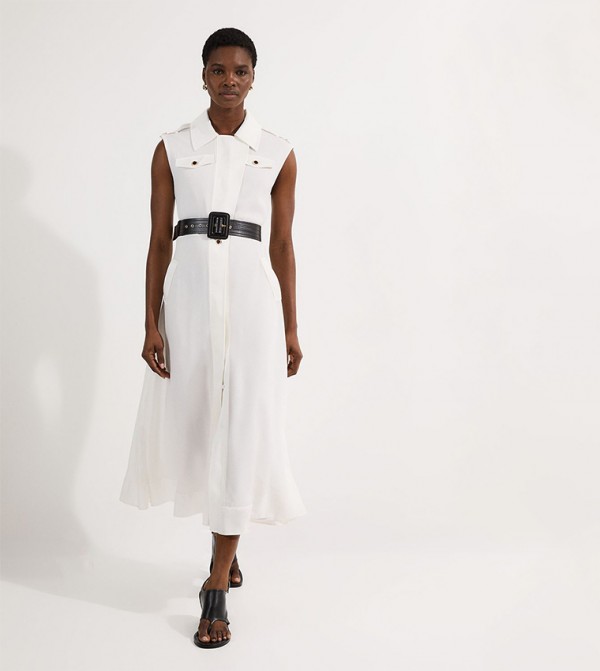 Viscose Georgette Woven Trench Sleeveless Midi Dress