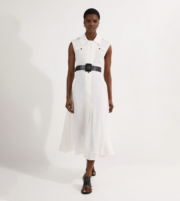 Petite Viscose Woven Trench Sleeveless Midi Dress