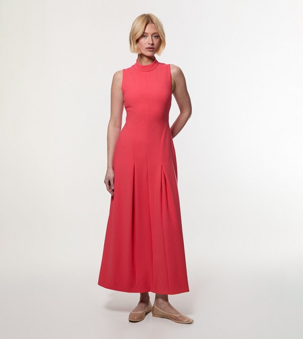 Compact Stretch High Neck Open Back Tailored Maxi Dress