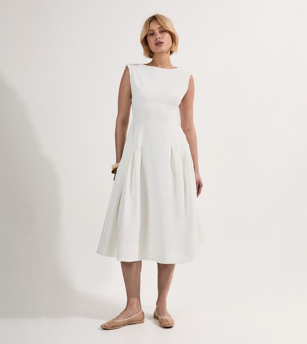 Open Back Flareded Tailored Midi Dress