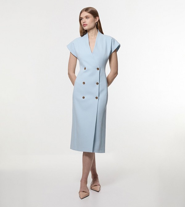 Tailored Textured Double Breasted Midi Dress