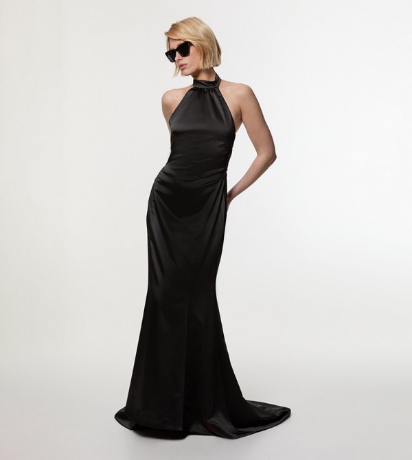 Premium Satin Halter Neck Tailored Maxi Dress