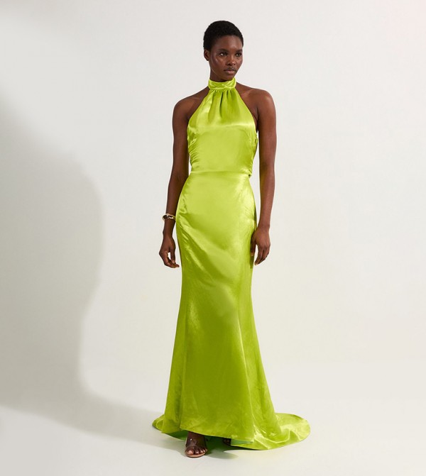 Premium Satin Halter Neck Tailored Maxi Dress