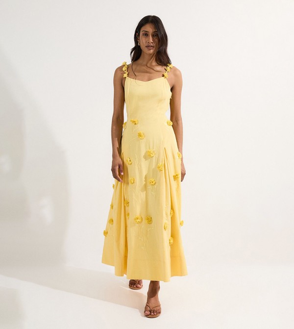 Petite Cotton Appliqued Strappy Woven Maxi Dress
