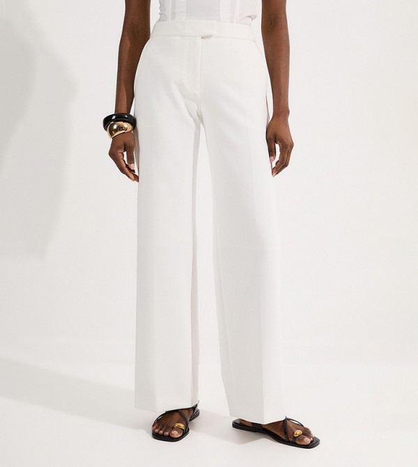 Compact Stretch Stab Stitch Detail Straight Fit Trousers