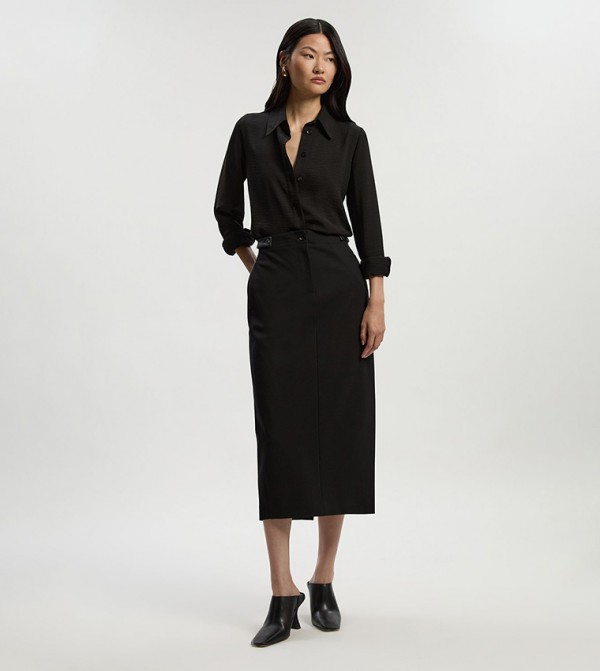 Tab Detail Tailored Pencil Midi Skirt
