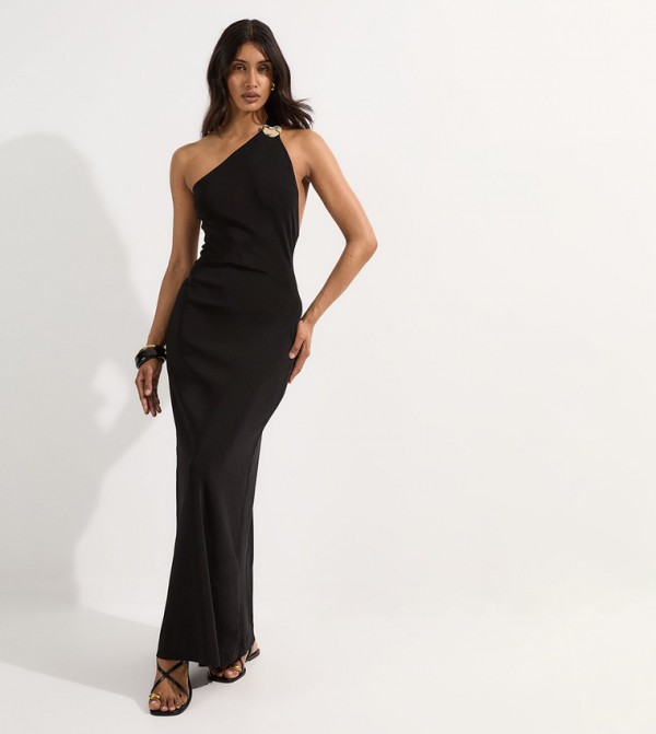 Hardware Detail Backless Maxi Dress
