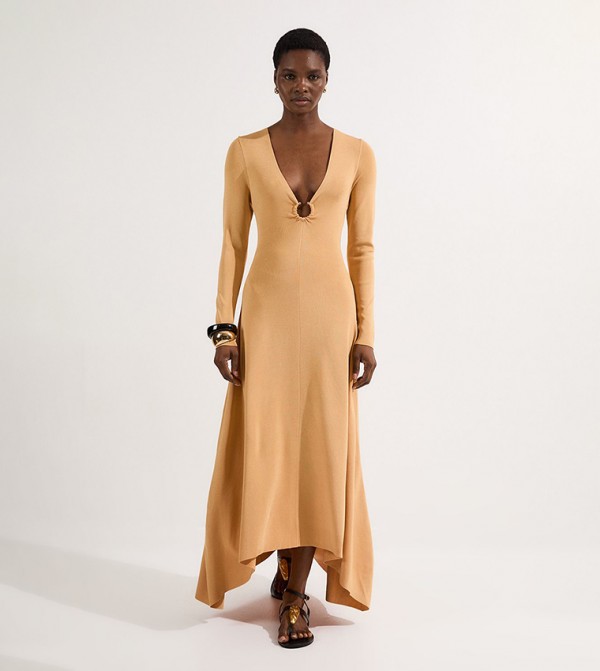 Slinky V-Neck Hardware Keyring Detail Dress