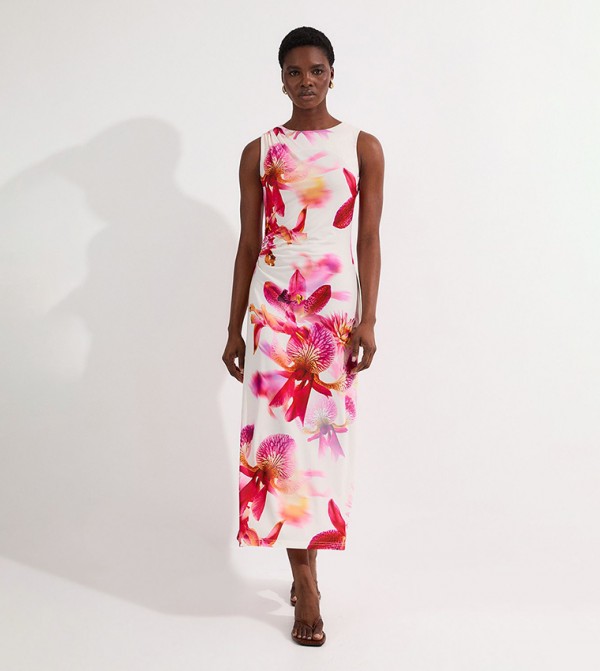 Petite Abstract Floral Printed Jersey Crepe Maxi Dress