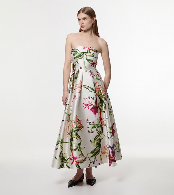 Garden Floral Twill Maxi Split Prom Dress