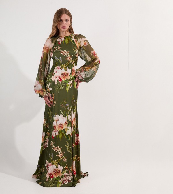 Petite Garden Floral Viscose Georgette Satin Mix Maxi Dress