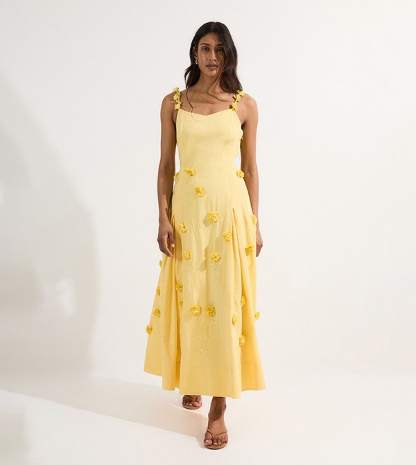 Cotton Appliqued Strappy Woven Maxi Dress