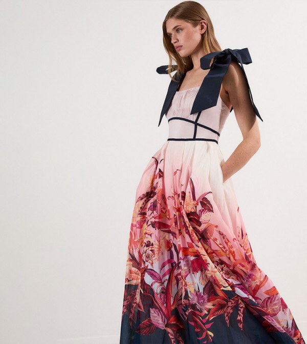 Petite Tropical Floral Silk Cotton Woven Strappy Woven Maxi Dress