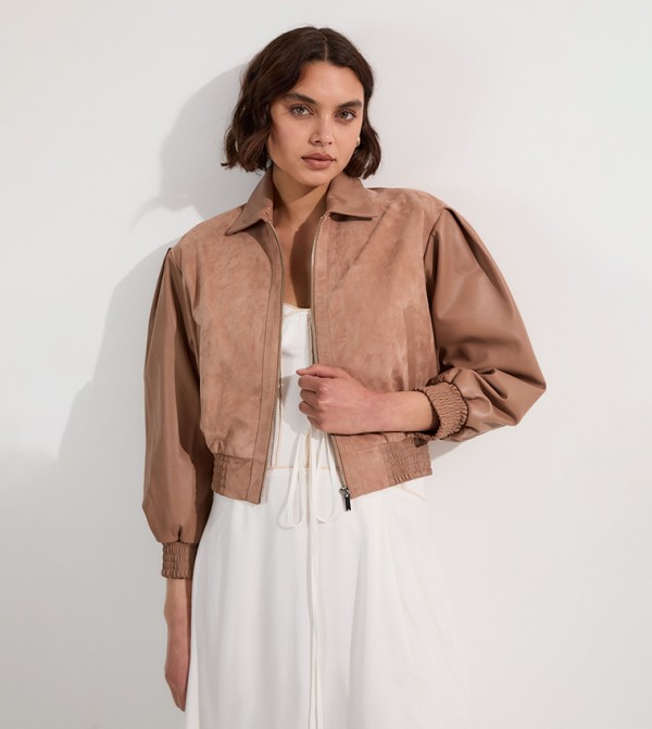 Suede & Leather Mix Bomber Jacket