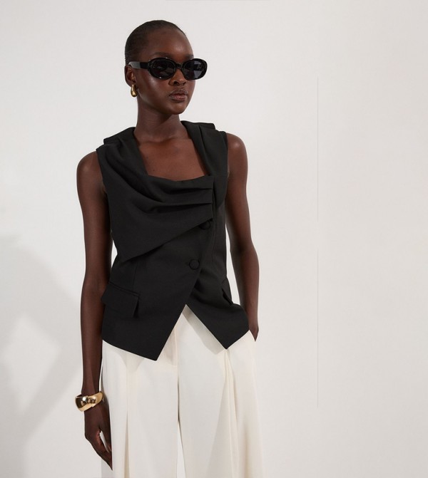Tailored Drape Detail Sleeveless Waistcoat