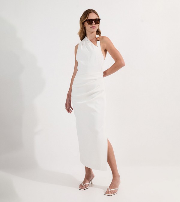 Polished Asymmetric Back Midi Dress
