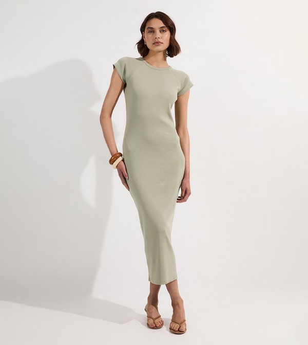 Petite Compact Jersey Rib Cap Sleeves Maxi Dress