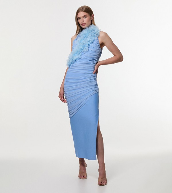 فستان ميدي محبوك مزموم 