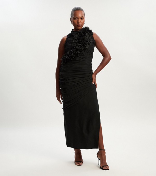 Curve Ruched Appliqued Maxi Dress