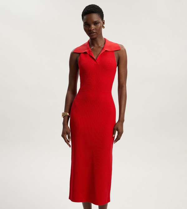 Ottoman Stitch Sleeveless Midi Dress
