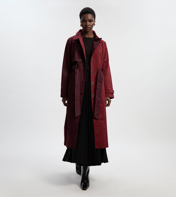 Color Block Belted Trench Coat