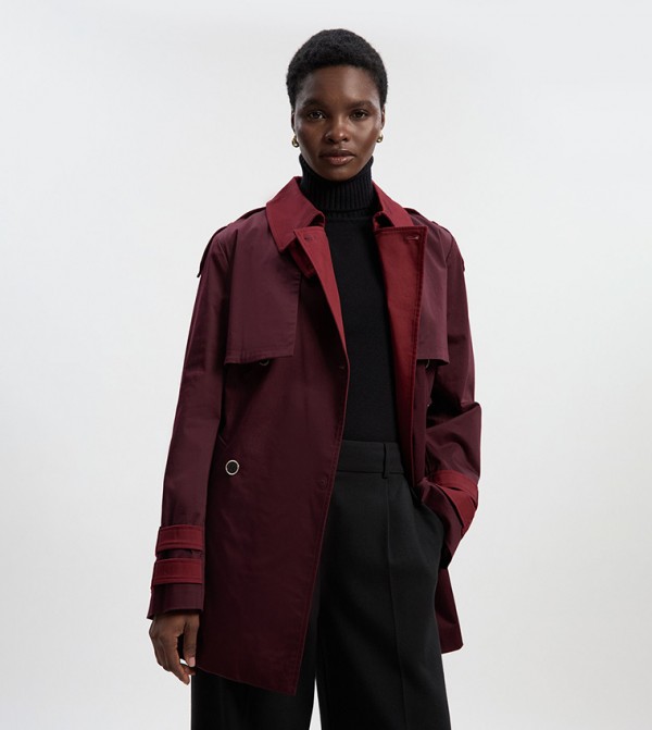Color Block Belted Short Trench Coat