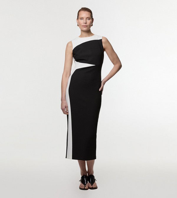 Clean Tailored Color Block Pencil Midi Dress