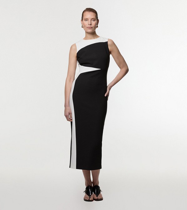 Petite Clean Tailored Color Block Pencil Midi Dress