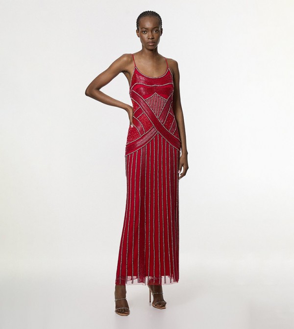 Petite Crystal Beaded Strappy Maxi Dress
