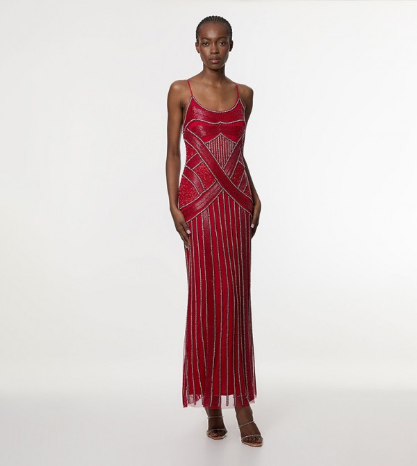 Crystal Beaded Strappy Maxi Dress