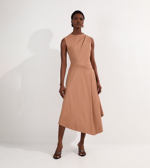 Tall Tailored Drapey Bodice Asymmetric Midi Dress