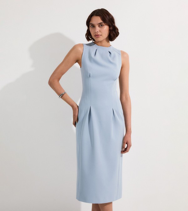 Crepe Sleeveless Tailored Pencil Midi Dress