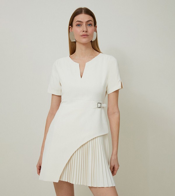 Tall Tailored Military Pleat Short Sleeves Mini Dress