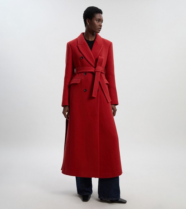 Petite Wool Double Breasted Belted Tailored Maxi Coat