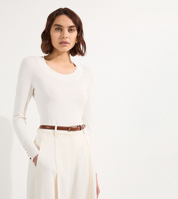 Viscose Blend Long Sleeves Scoop Neck Knitted Top