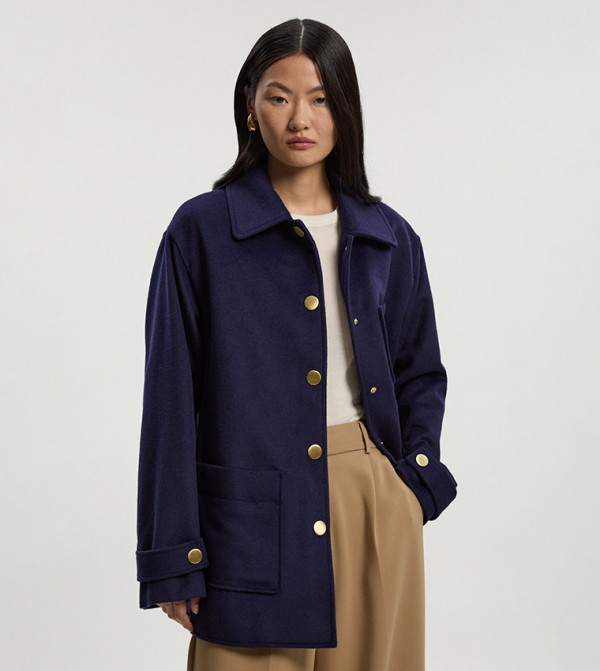 Petite Brushed Wool Patch Pocket Tailored Medium Coat