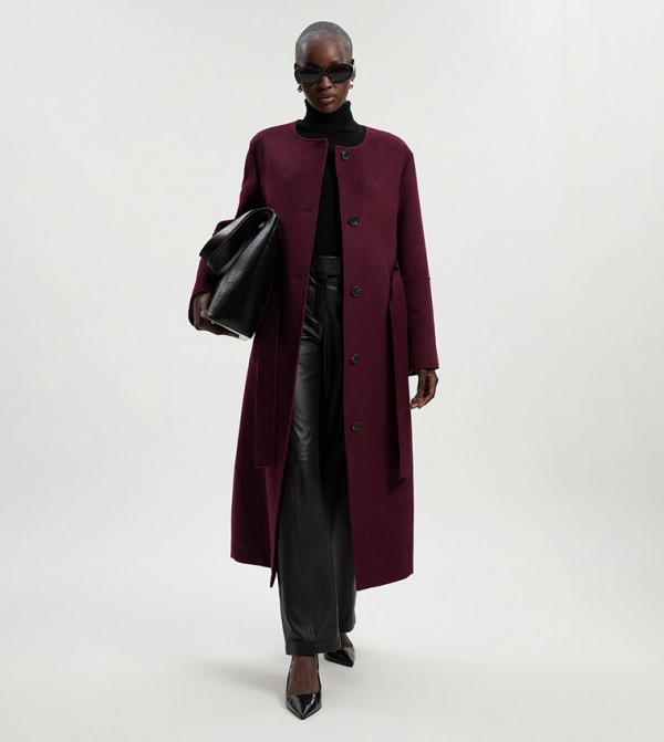 Tall Brushed Wool Single Breasted Belted Tailored Maxi Coat